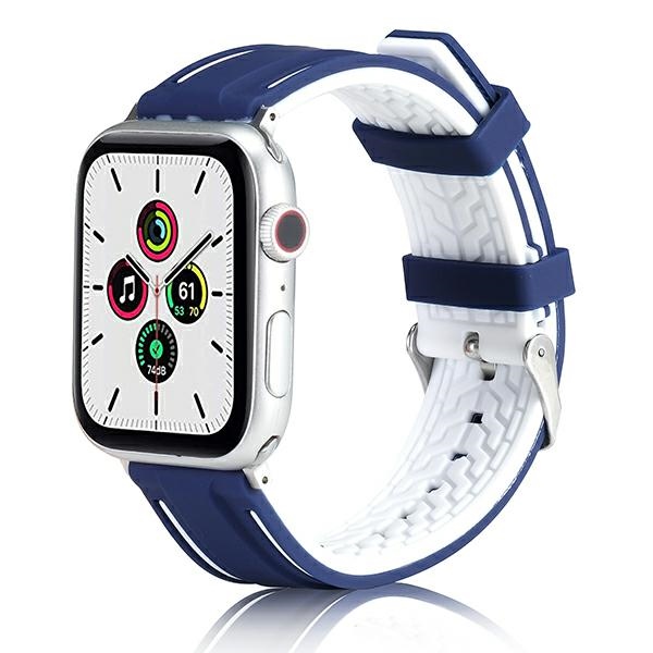 Curea Beline Solid Silicone Strap compatibila cu Apple Watch 38/40/41mm, Albastru / Alb 1 Lerato.ro