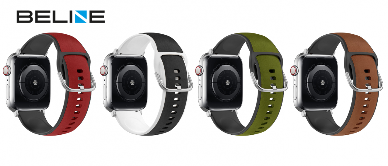 Curea Beline Silicone and Leather Strap compatibila cu Apple Watch 38/40/41mm, Negru / Verde 1 Lerato.ro