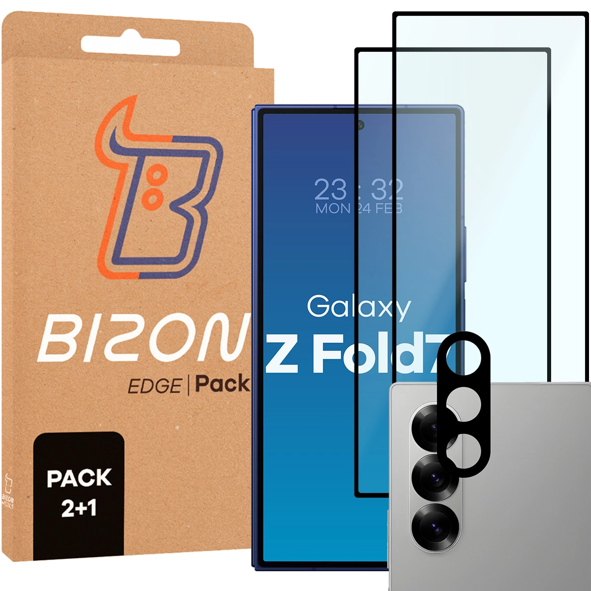 Pudełko i zestaw szkieł do Samsung Galaxy Z Fold7: 2x szkło hartowane i lens