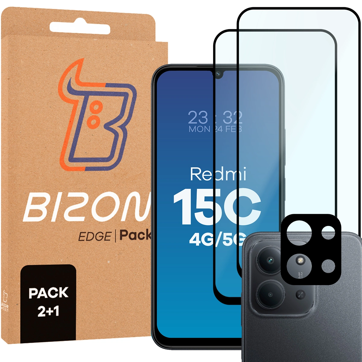 Pudełko i zestaw szkieł do Xiaomi Redmi 15C 4G / 5G: 2x szkło hartowane i lens