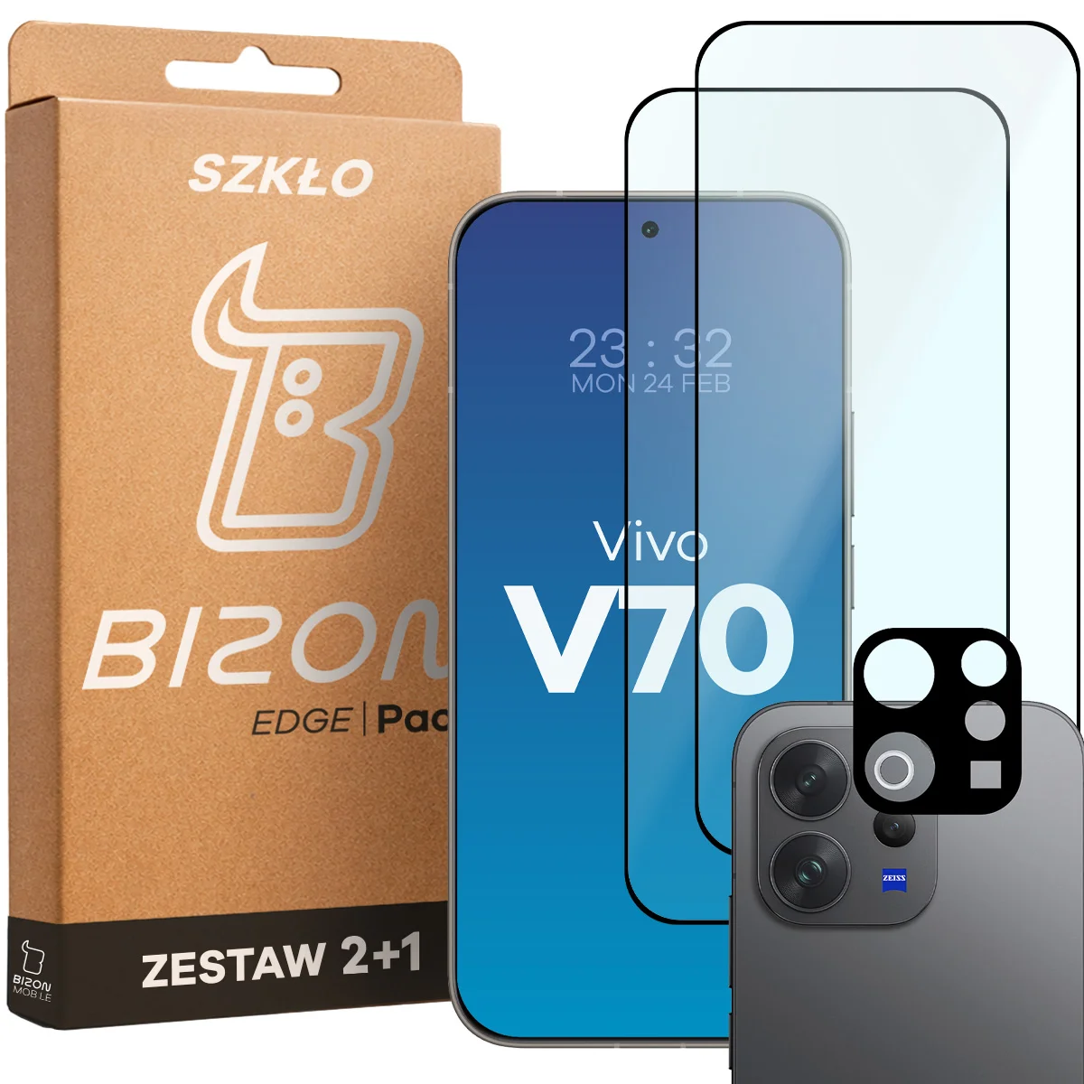 Cutie și set de sticle pentru Vivo V70 5G: 2x sticlă securizată și protecție cameră