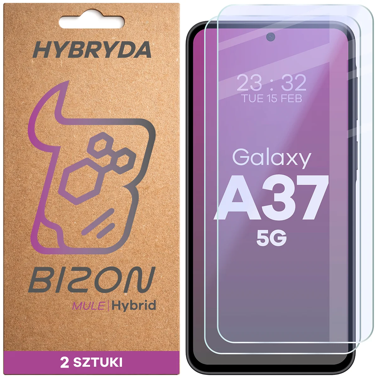 Set 2 folii sticla hibrid Bizon Hybrid Mule Duo compatibile cu Samsung Galaxy A37 5G, Transparent 1 Lerato.ro
