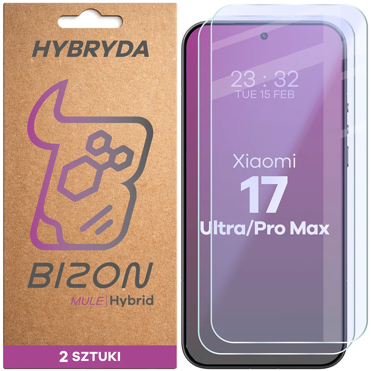 Set 2 folii sticla hibrid Bizon Hybrid Mule Duo compatibile cu Xiaomi 17 Ultra / 17 Pro Max, Transparent 1 Lerato.ro
