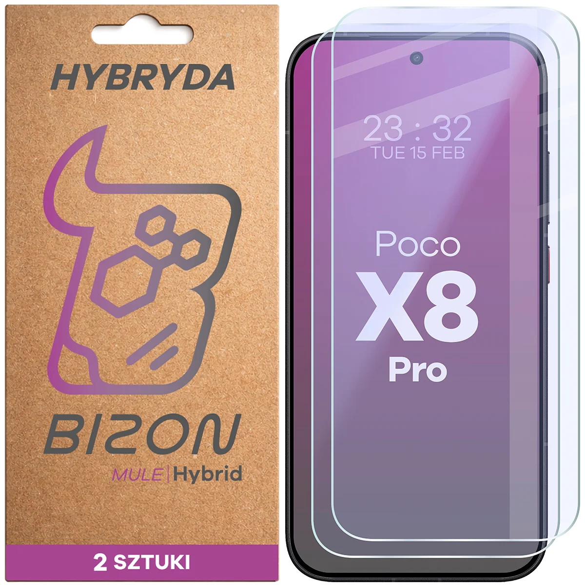Set 2 folii sticla hibrid Bizon Hybrid Mule Duo compatibile cu Xiaomi Poco X8 Pro, Transparent 1 Lerato.ro
