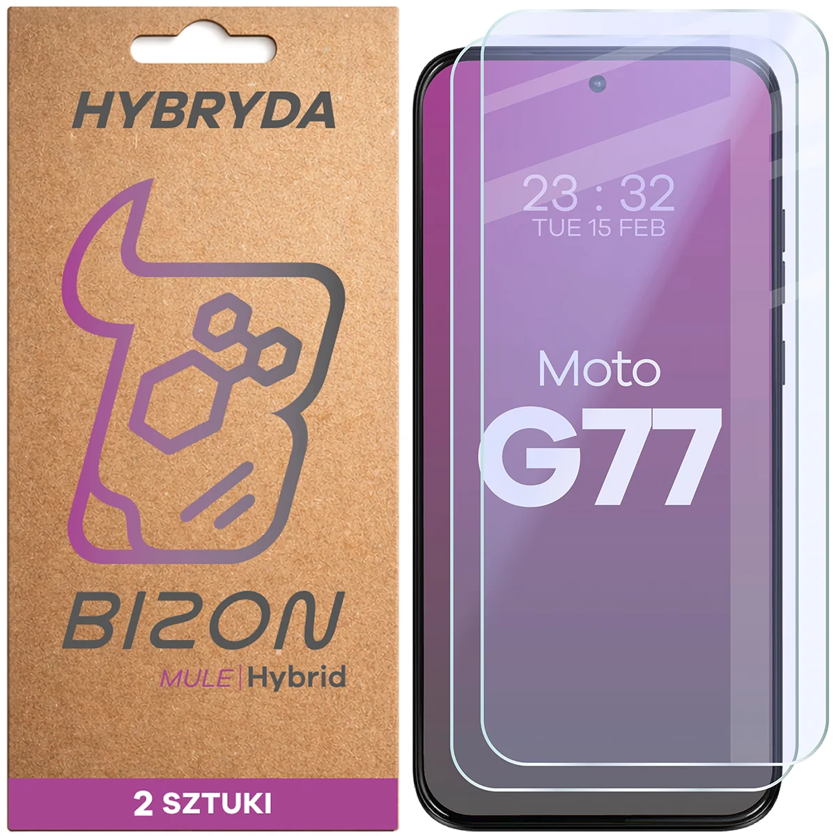 Set 2 folii sticla hibrid Bizon Hybrid Mule Duo compatibile cu Motorola Moto G77 5G, Transparent 1 Lerato.ro
