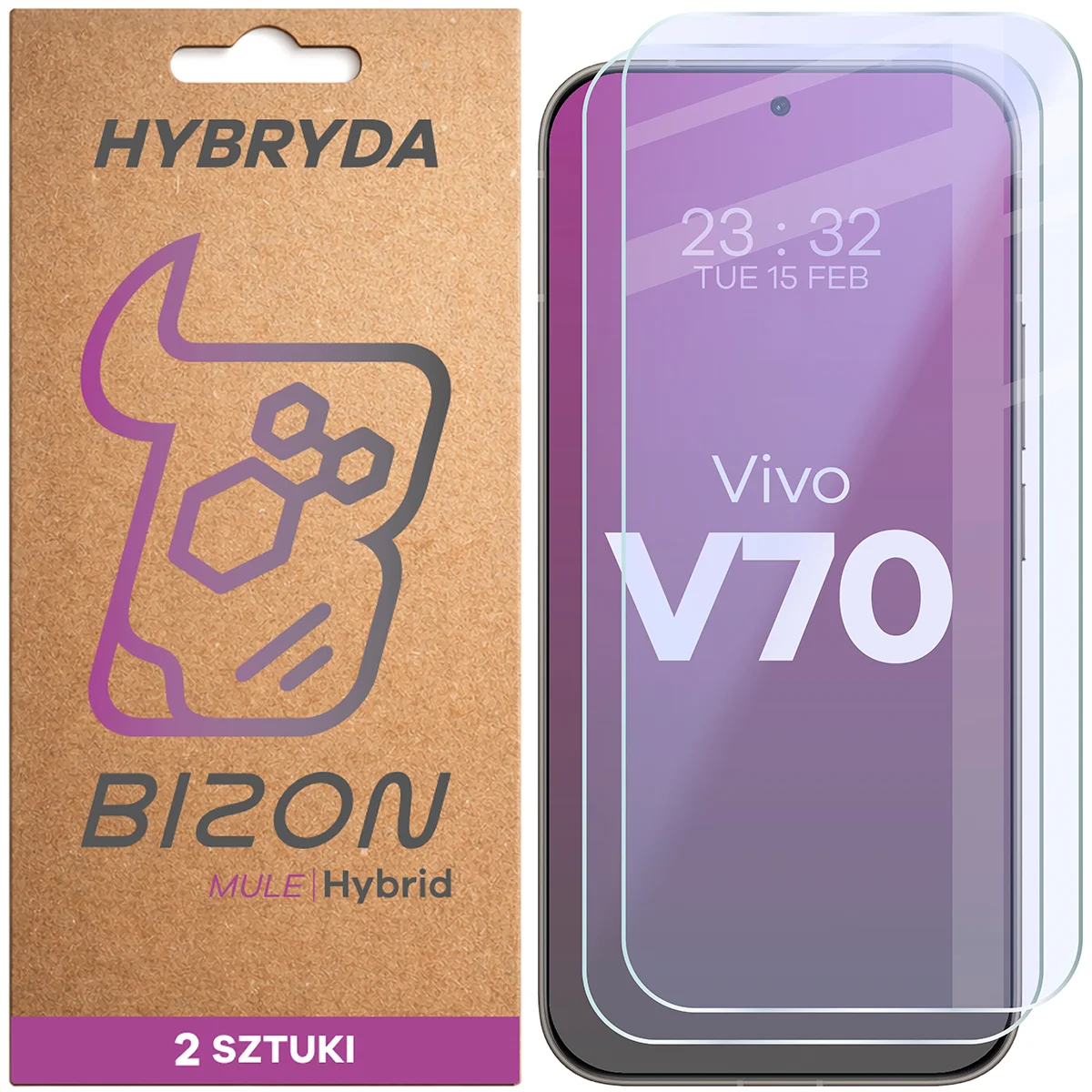 Set 2 folii sticla hibrid Bizon Hybrid Mule Duo compatibile cu Vivo V70 5G, Transparent 1 Lerato.ro
