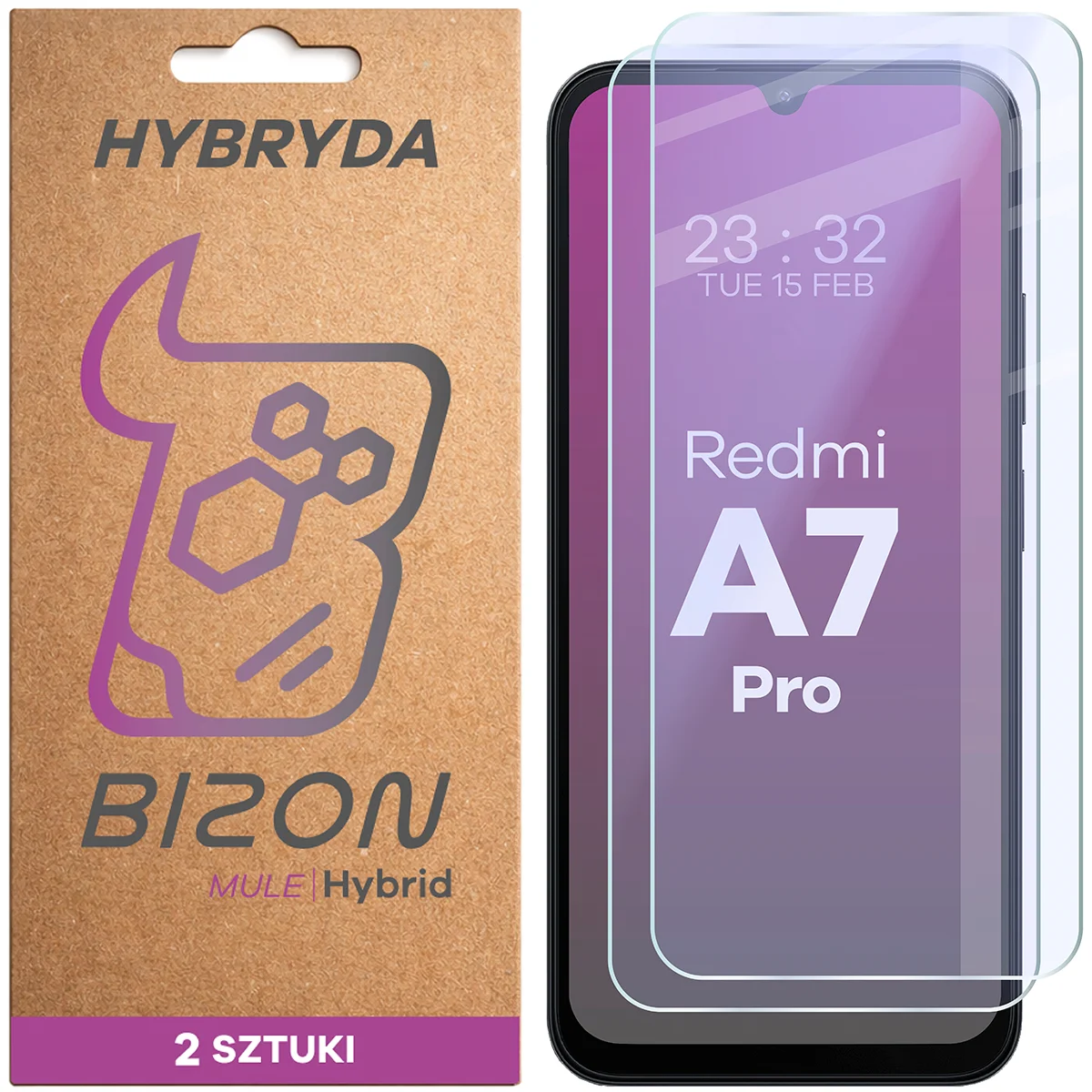 Set 2 folii sticla hibrid Bizon Hybrid Mule Duo compatibile cu Xiaomi Redmi A7 Pro 4G, Transparent 1 Lerato.ro