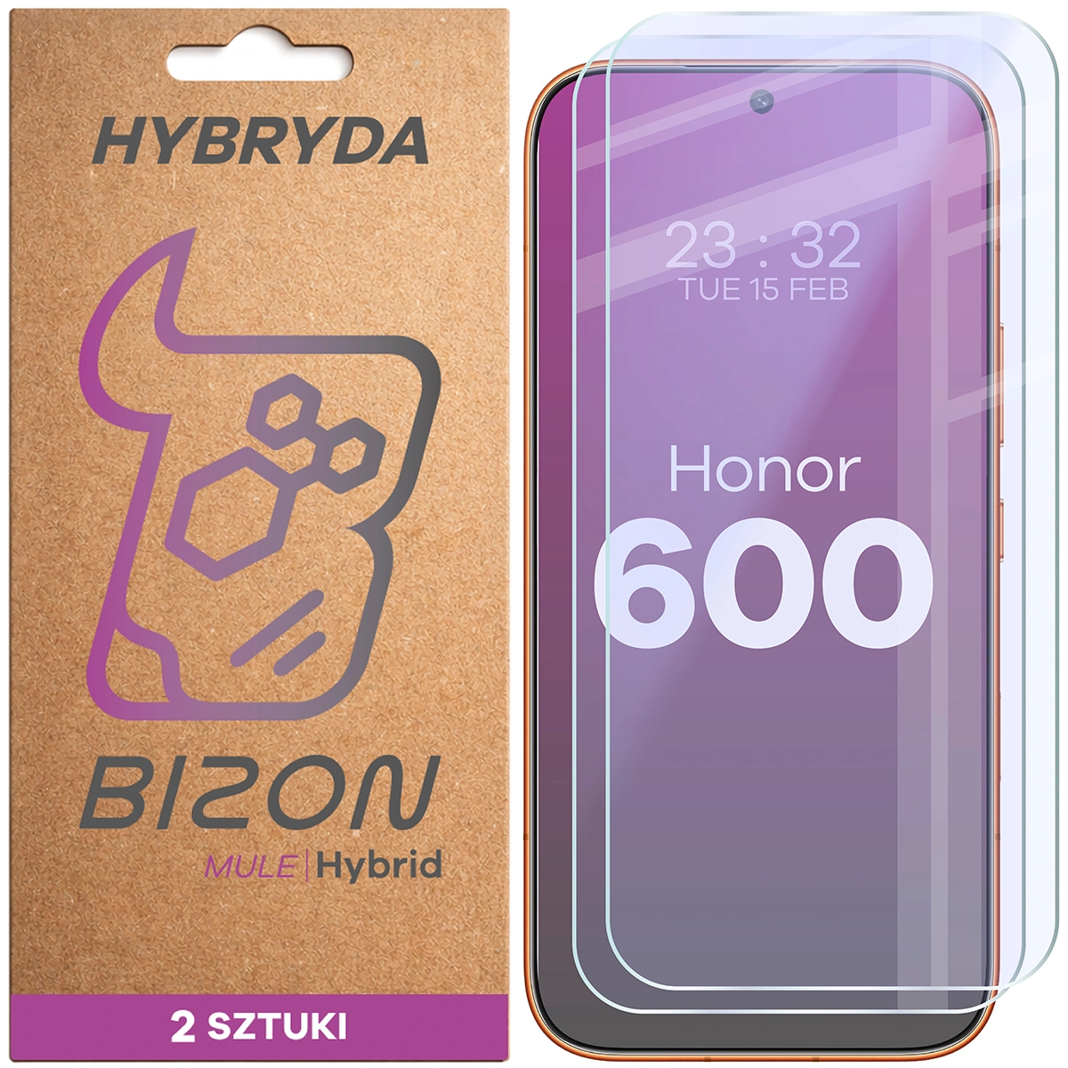 Set 2 folii sticla hibrid Bizon Hybrid Mule Duo compatibile cu Honor 600 5G, Transparent 1 Lerato.ro