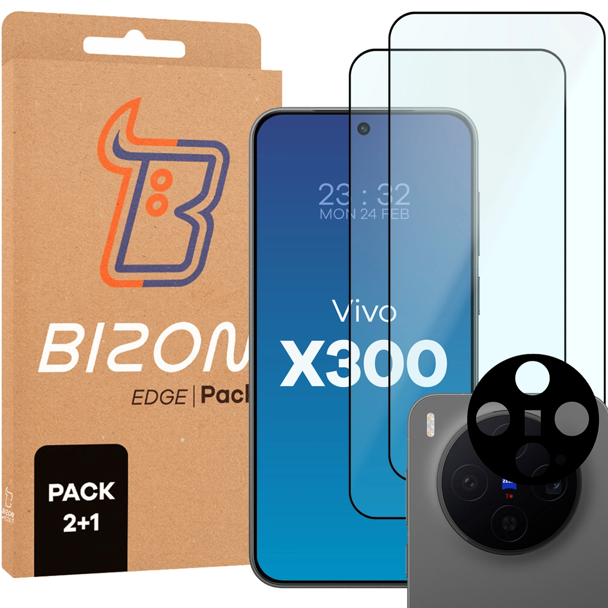 Pudełko i zestaw szkieł do Vivo X300: 2x szkło hartowane i lens