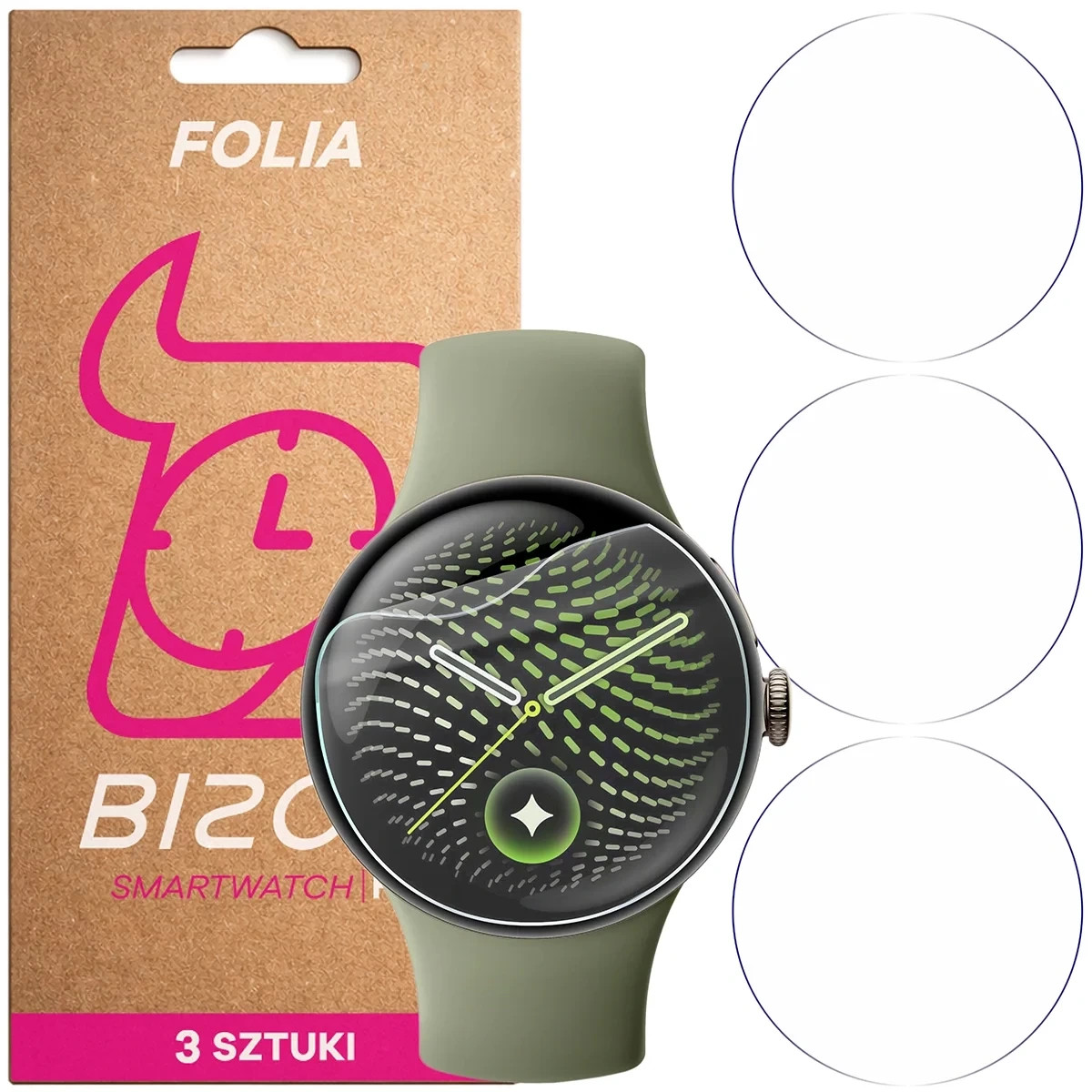 Set 3 folii de protectie Bizon HydroFlex compatibile cu Google Pixel Watch 5 41 mm, Transparent