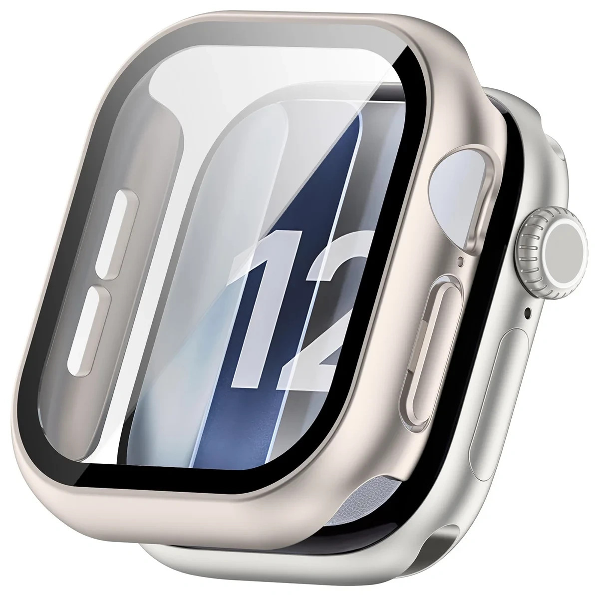 Carcasa cu protectie ecran BizonMobile Adamo compatibila cu Apple Watch 12 (42 mm), Satin Champagne