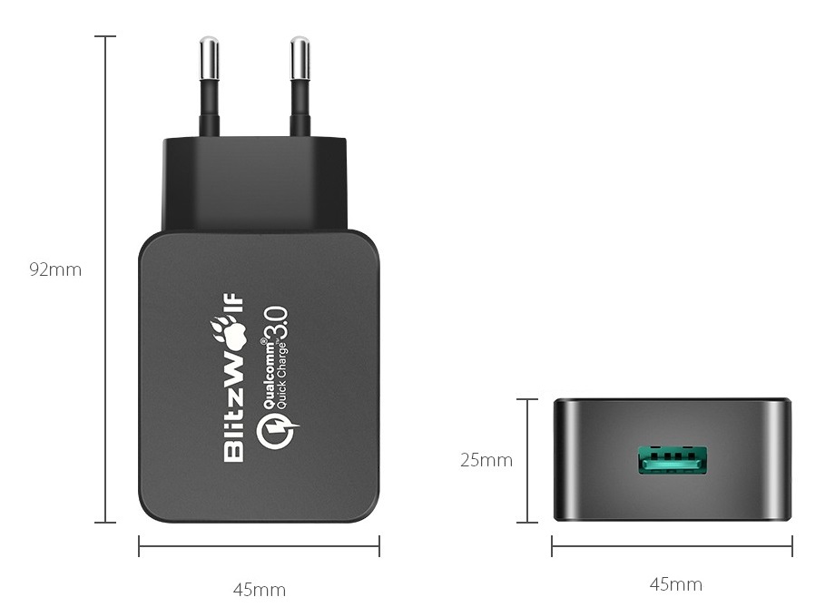 Incarcator retea BlitzWolf BW-S5, USB, Quick Charge 3.0, 18W, Negru 1 Lerato.ro