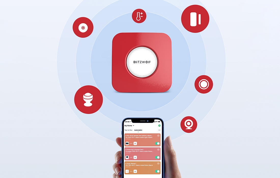 Sirena smart BlitzWolf BW-IS11, 90dB, WiFi, 4 moduri, Rosu 1 Lerato.ro