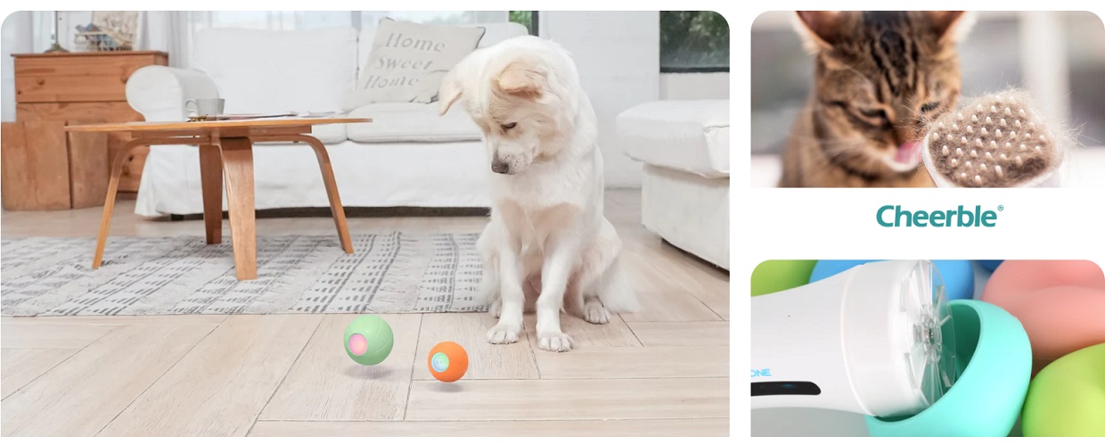 Jucarie smart Minge interactiva Cheerble Ice Cream pentru caini si pisici, LED, USB, 135 mAh, Verde 1 Lerato.ro