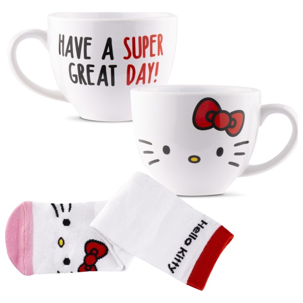 Set cadou Coriex Hello Kitty, Cana ceramica si sosete universale, 340ml, Graphics 1 Lerato.ro