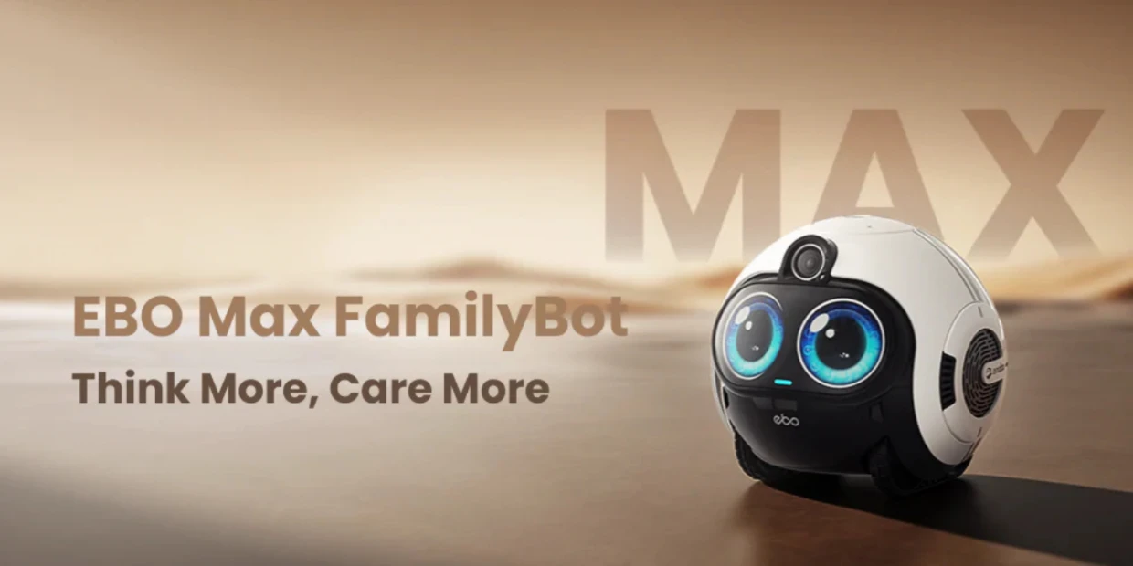 Robot insotitor Enabot EBO Max FamilyBot cu camera de supraveghere pentru interior, 4K, 8MP, 2500 mAh, Autonomie 6h, WiFi, Alb 1 Lerato.ro