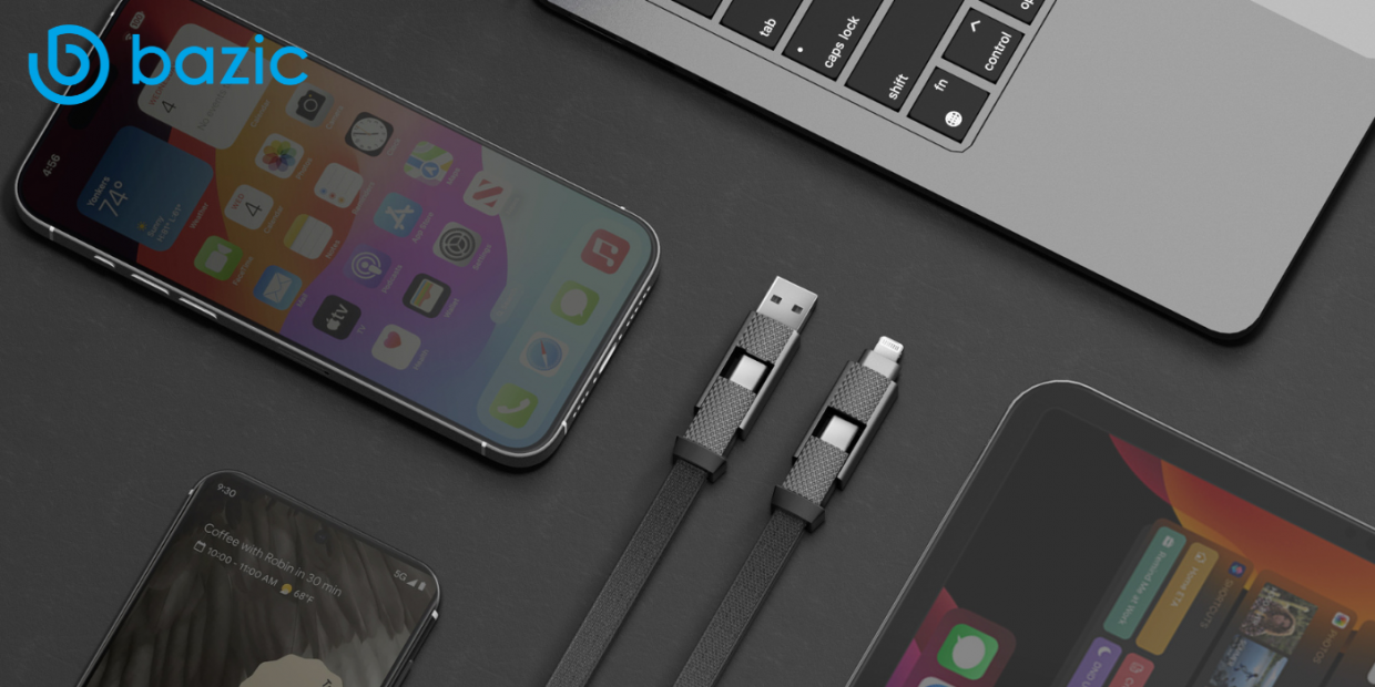 Cablu pentru incarcare si transfer de date ENERGEA Bazic GoCharge Alucable 4 in 1, USB-A / USB-C la USB-C / Lightning, 60W,  480Mbps, 15cm, Gold 1 Lerato.ro