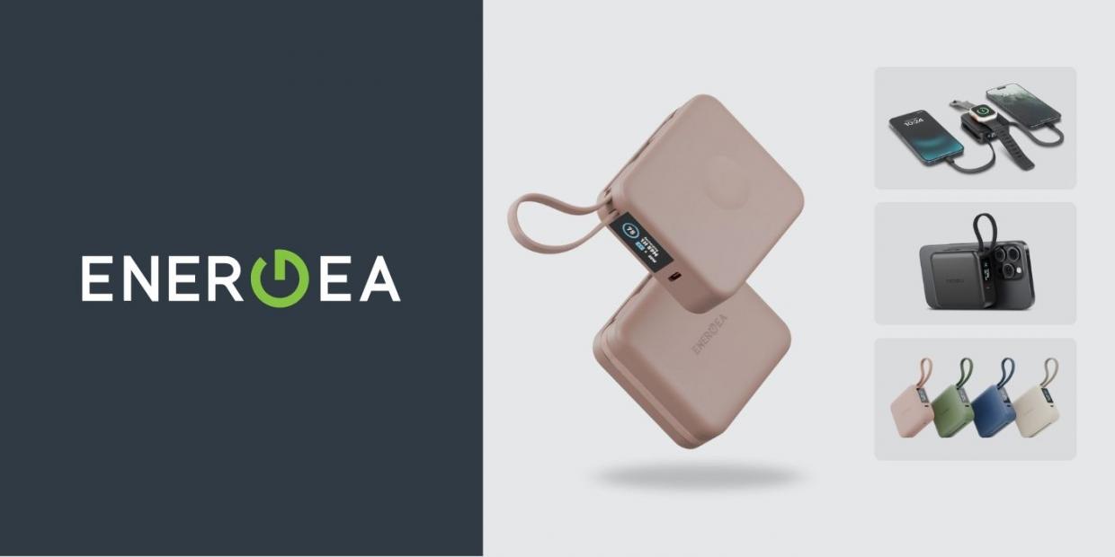 Baterie externa portabila Energea MagPac Mini Plus, 10000 mAh, 20W, Incarcare Wireless 15W, 1x USB-C, 2x Cablu USB-C, Roz 1 Lerato.ro