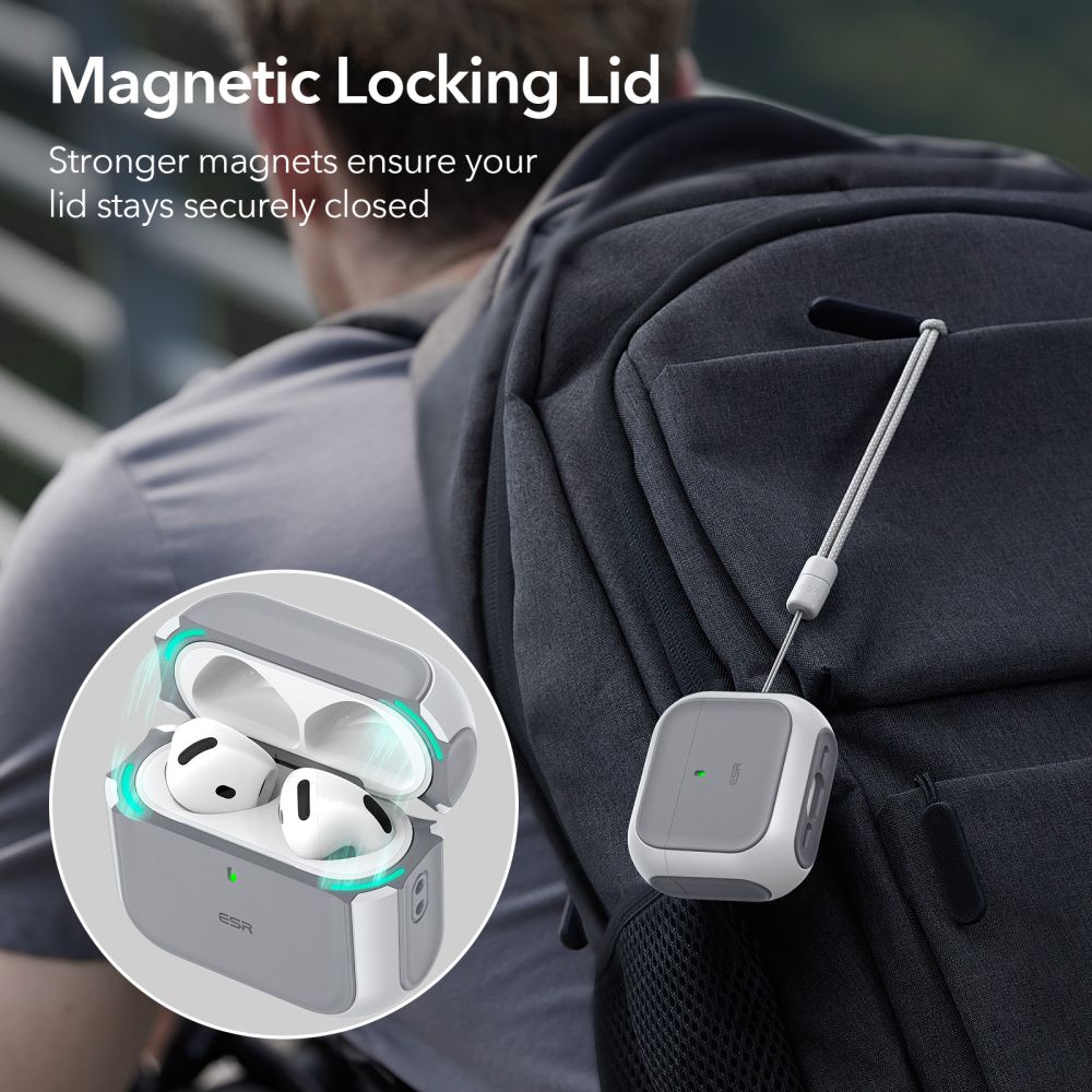 Carcasa ESR Orbit Halolock MagSafe compatibila cu Apple AirPods 4 White 1 Lerato.ro