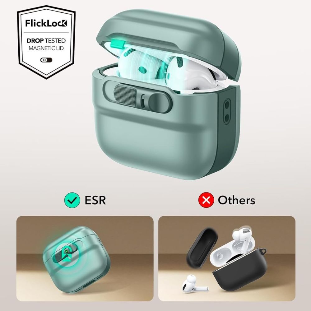 Carcasa ESR Pulse Halolock MagSafe compatibila cu Apple AirPods 4 Green 1 Lerato.ro