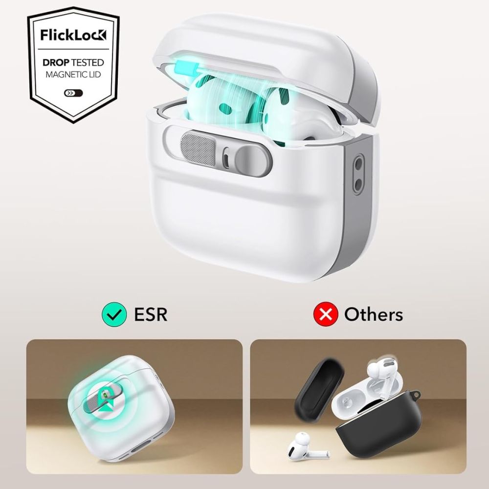 Carcasa ESR Pulse Halolock MagSafe compatibila cu Apple AirPods 4 White 1 Lerato.ro