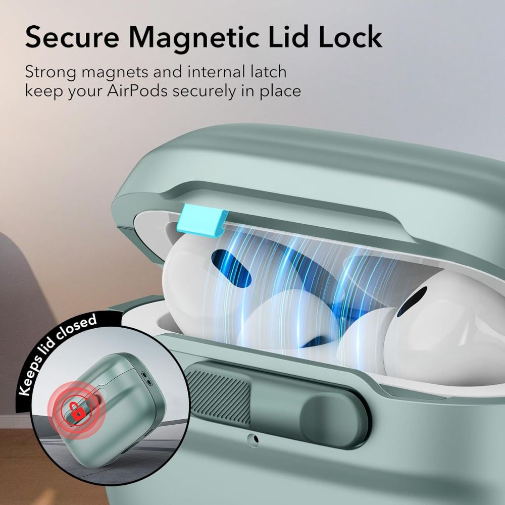 Carcasa ESR Pulse Halolock MagSafe compatibila cu Apple AirPods Pro / Pro 2 Green 1 Lerato.ro