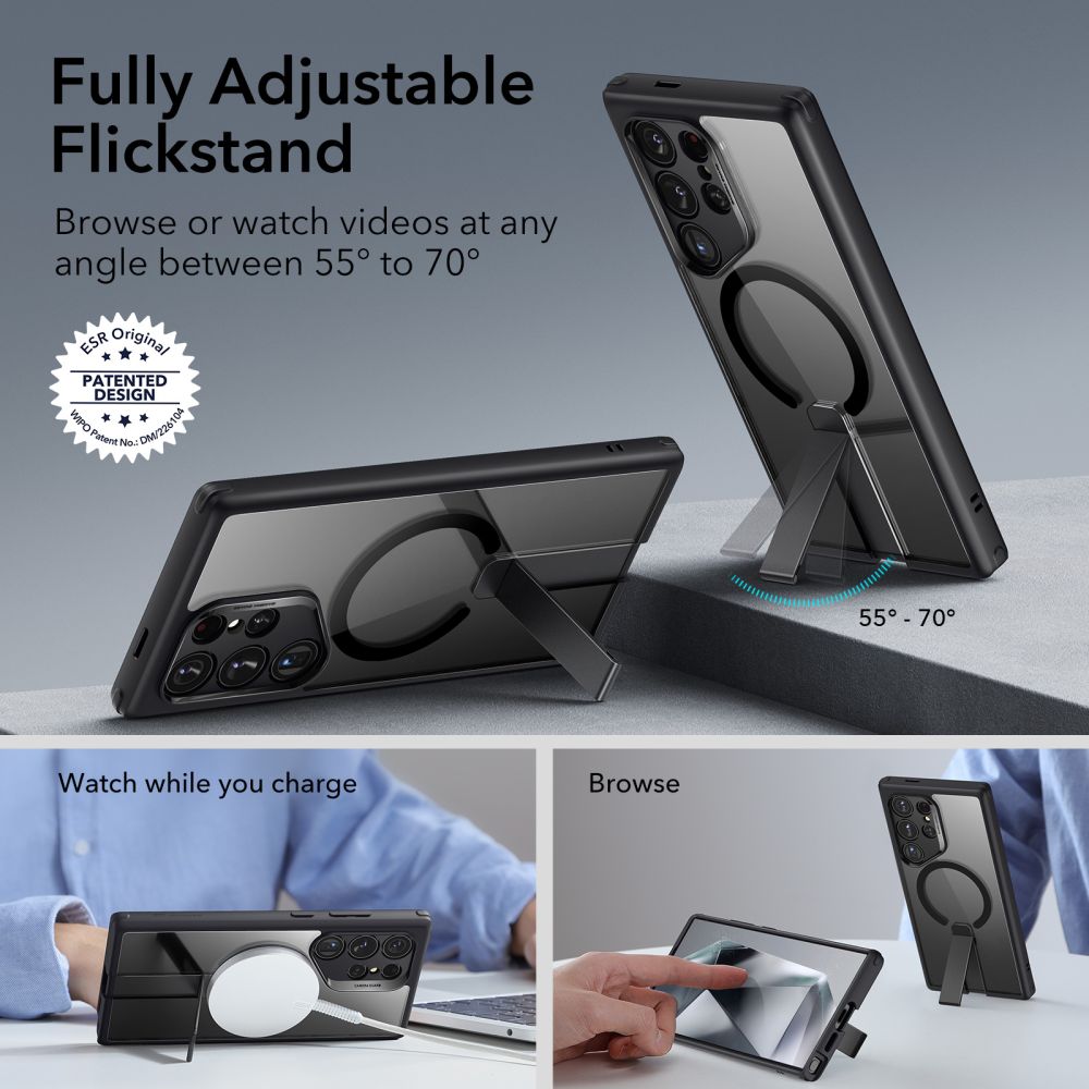 Carcasa ESR Flickstand Boost Halolock MagSafe compatibila cu Samsung Galaxy S24 Ultra Black/Clear 1 Lerato.ro