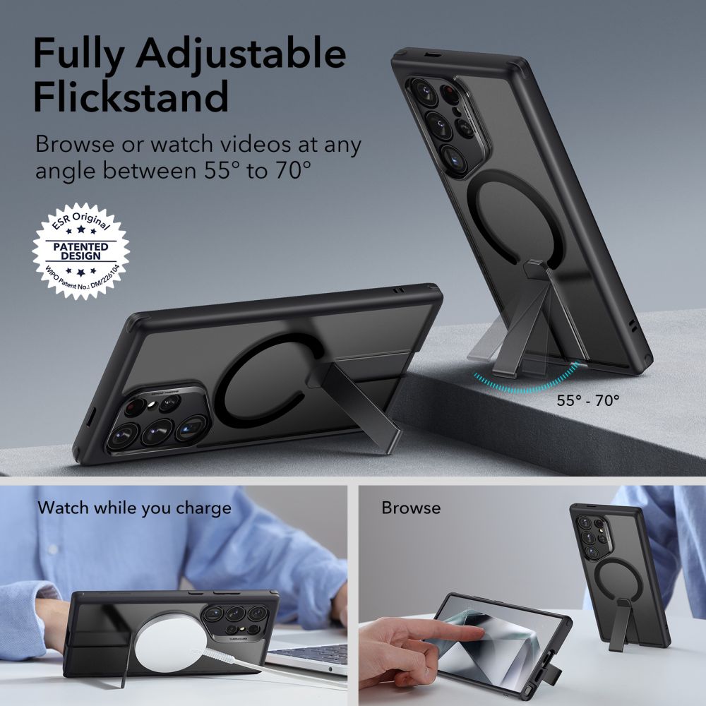 Carcasa ESR Flickstand Boost Halolock MagSafe compatibila cu Samsung Galaxy S24 Ultra Frosted Black 1 Lerato.ro