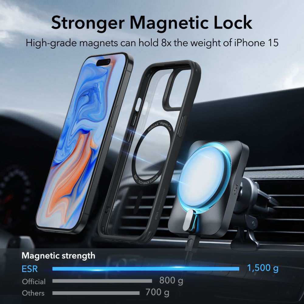 Carcasa ESR Classic Hybrid Halolock MagSafe compatibila cu iPhone 15 Plus Clear/Black 1 Lerato.ro