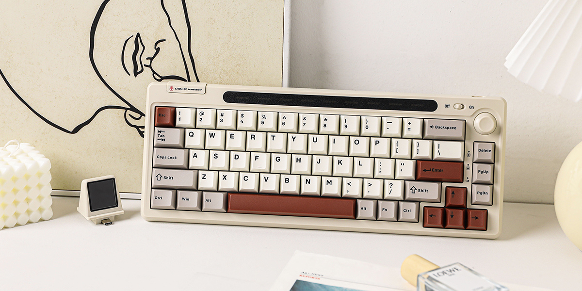 Tastatura mecanica Epomaker RT65, Wireless, Bluetooth, USB-C, Switch-uri Wisteria Linear, Bej 1 Lerato.ro