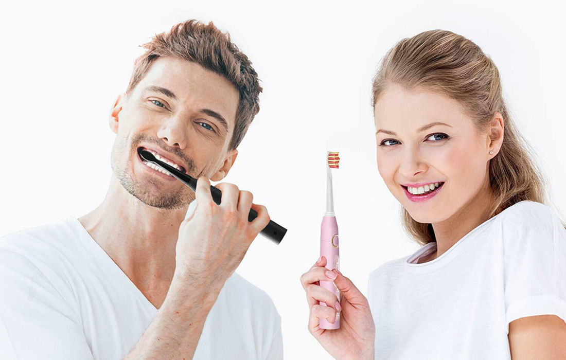 Set 2 periute de dinti sonice cu capete de rezerva si husa FairyWill FW-507, IPX7, 5 moduri functionare, Negru/Roz 1 Lerato.ro