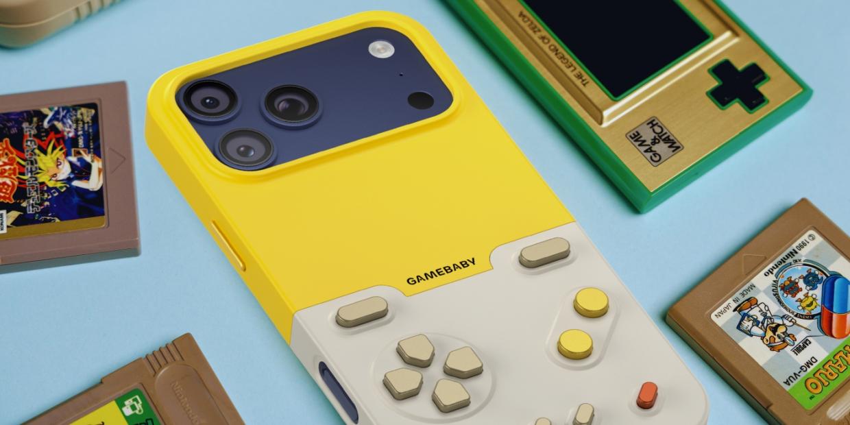 Husa GameBaby cu controller compatibila cu iPhone 17 Pro Max, Sisteme suportate Game Boy Advance / Game Boy Color / Nintendo Entertainment System, Galben 1 Lerato.ro