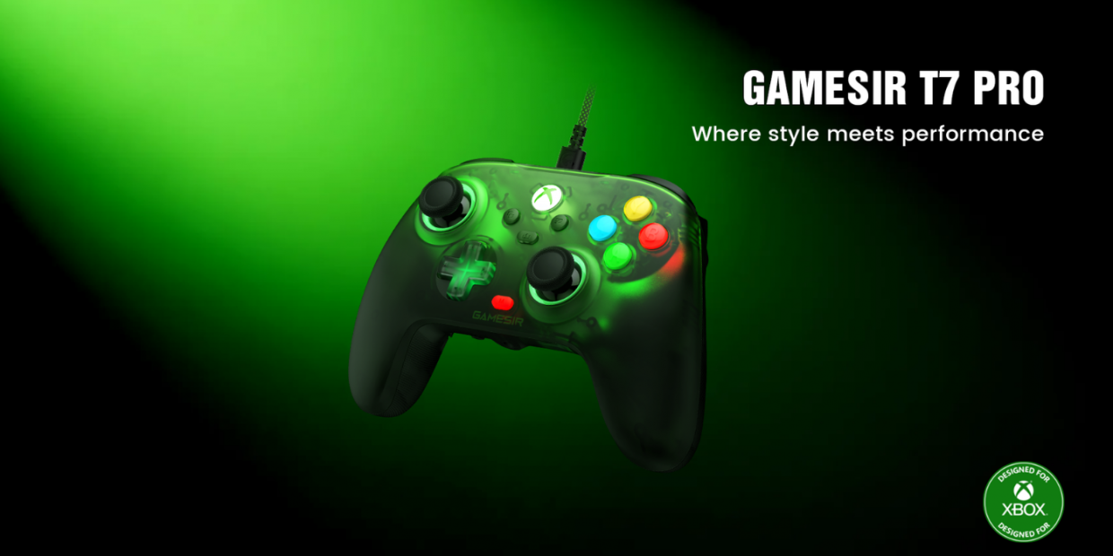 Controller GameSir T7 Pro Retro Green pentru Xbox Series X|S, Xbox One, PC, Cu fir, USB-C, Verde 1 Lerato.ro