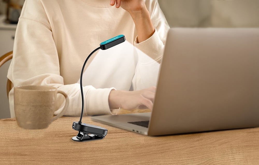 Lampa de lectura Glocusent Mini GLCSNTBL004, cu clips, 3000K-6000K, 1000 mAh, USB-C, Negru 1 Lerato.ro