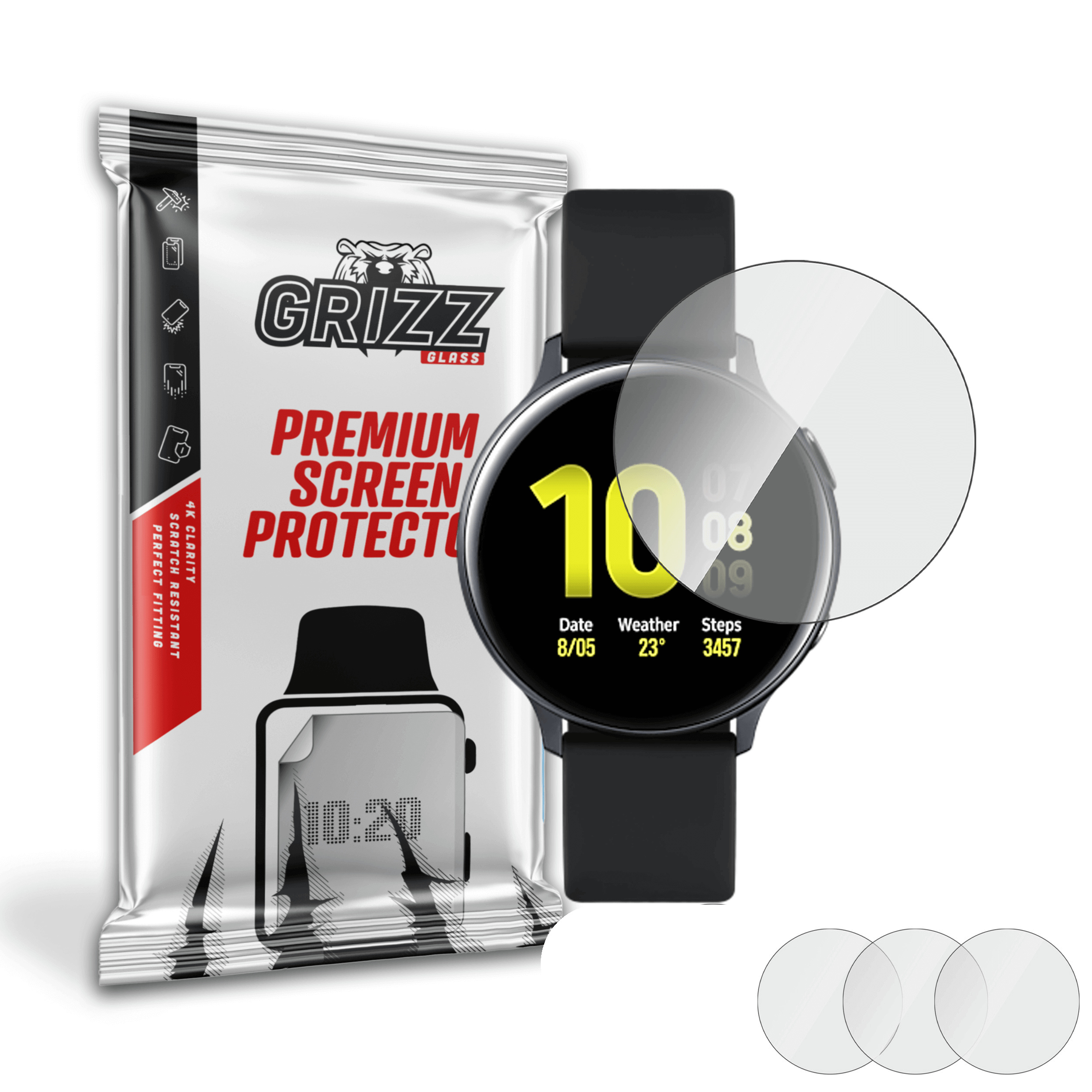 Set 3 folii protectie GrizzGlass Hydrofilm compatibile cu Samsung Galaxy Watch Active 2 (44mm), Transparent