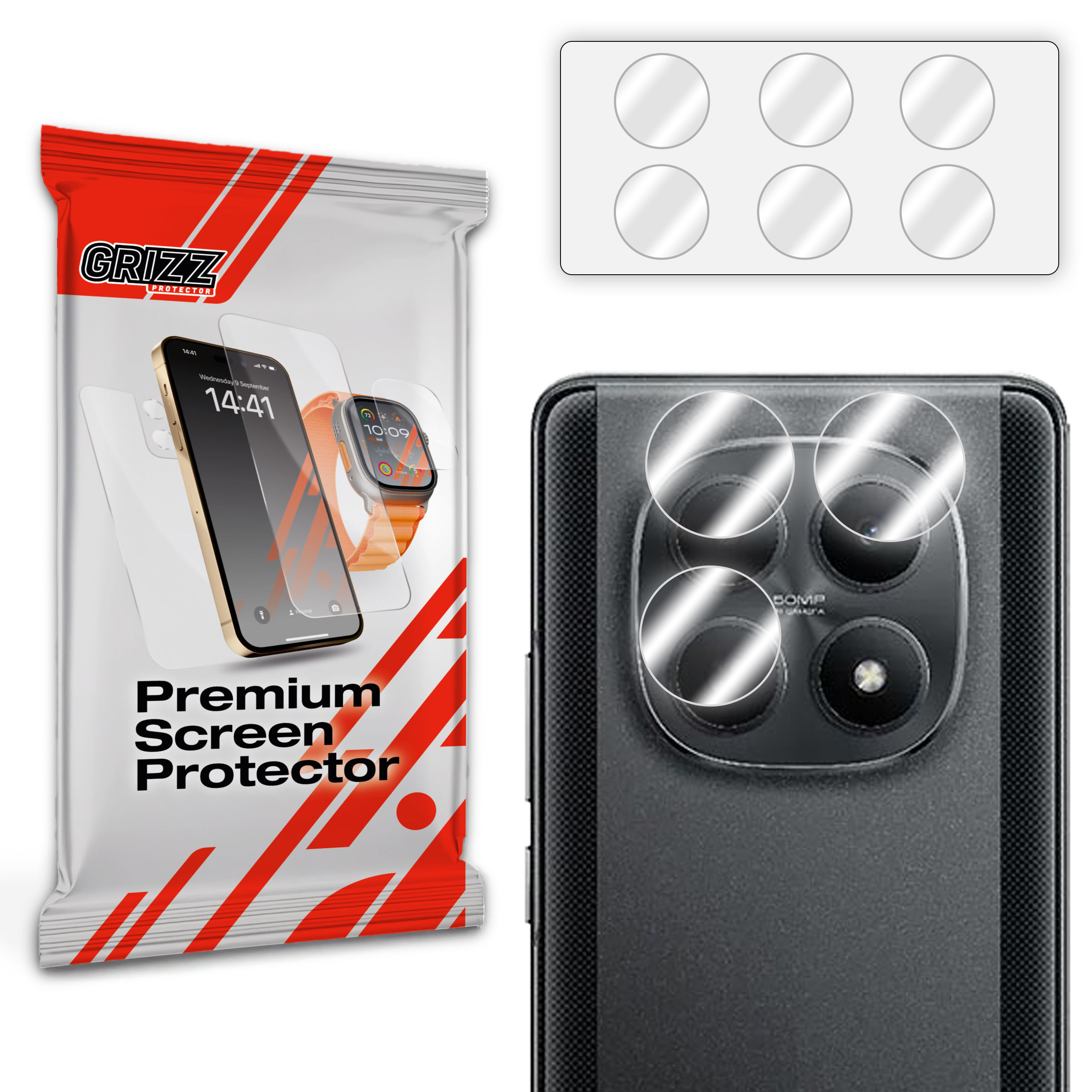 Set de 2 protectii camera foto GrizzGlass HybridGlass compatibile cu Xiaomi Poco M8, Transparent