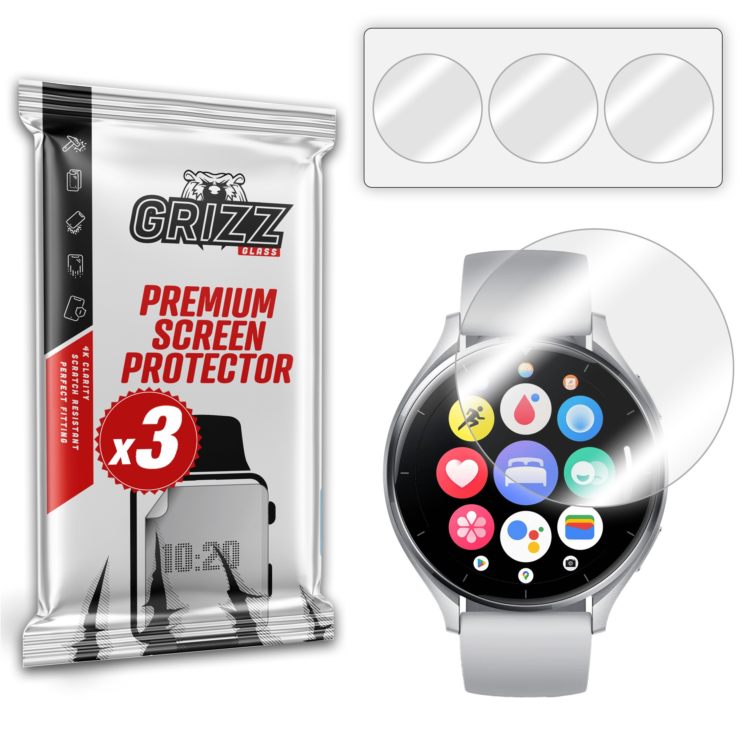 Set 3 folii protectie GrizzGlass Hydrofilm compatibile cu Xiaomi Watch 2, Transparent