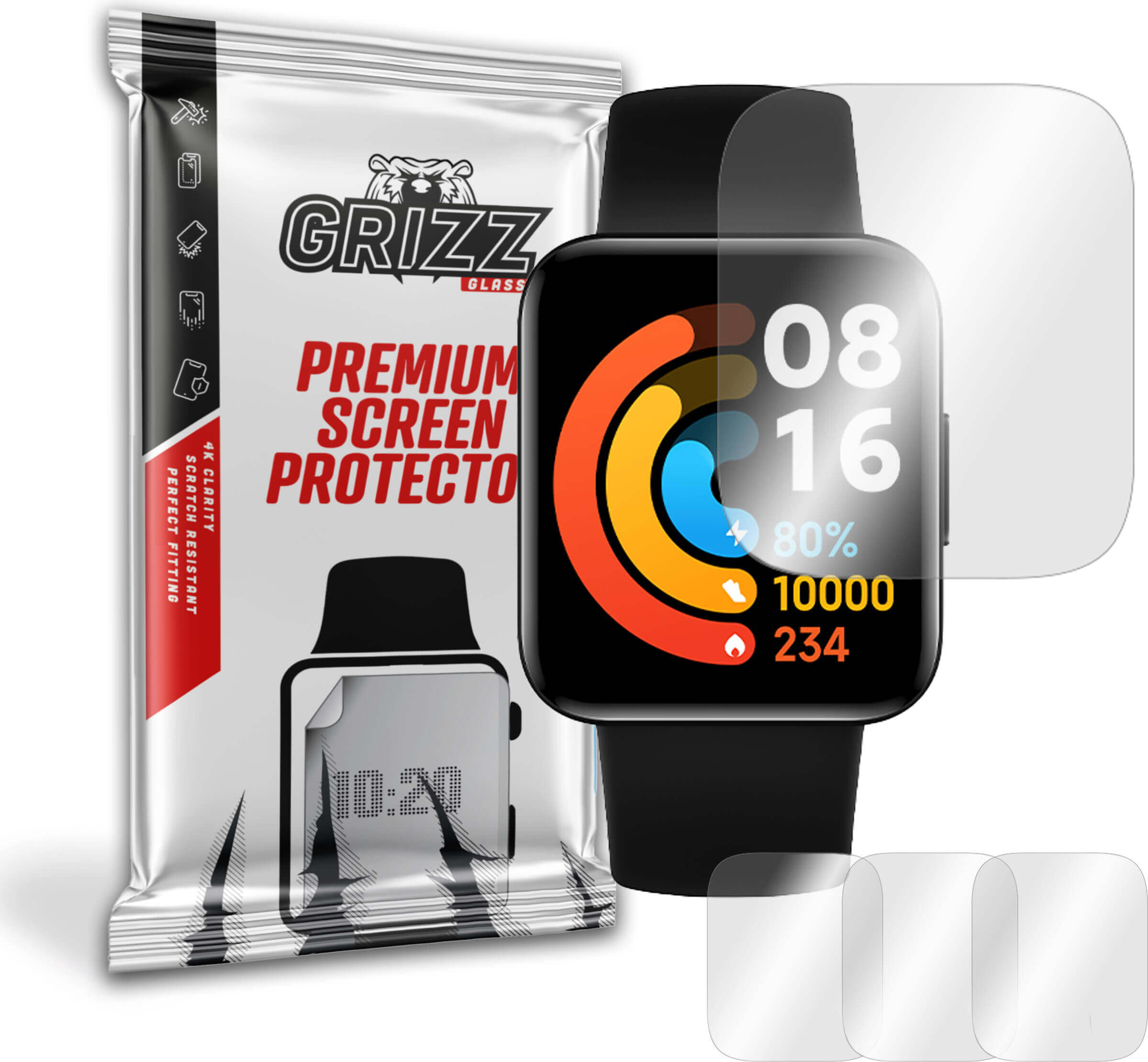 Set 3 folii protectie GrizzGlass Hydrofilm compatibile cu Xiaomi Redmi Watch 2, Transparent