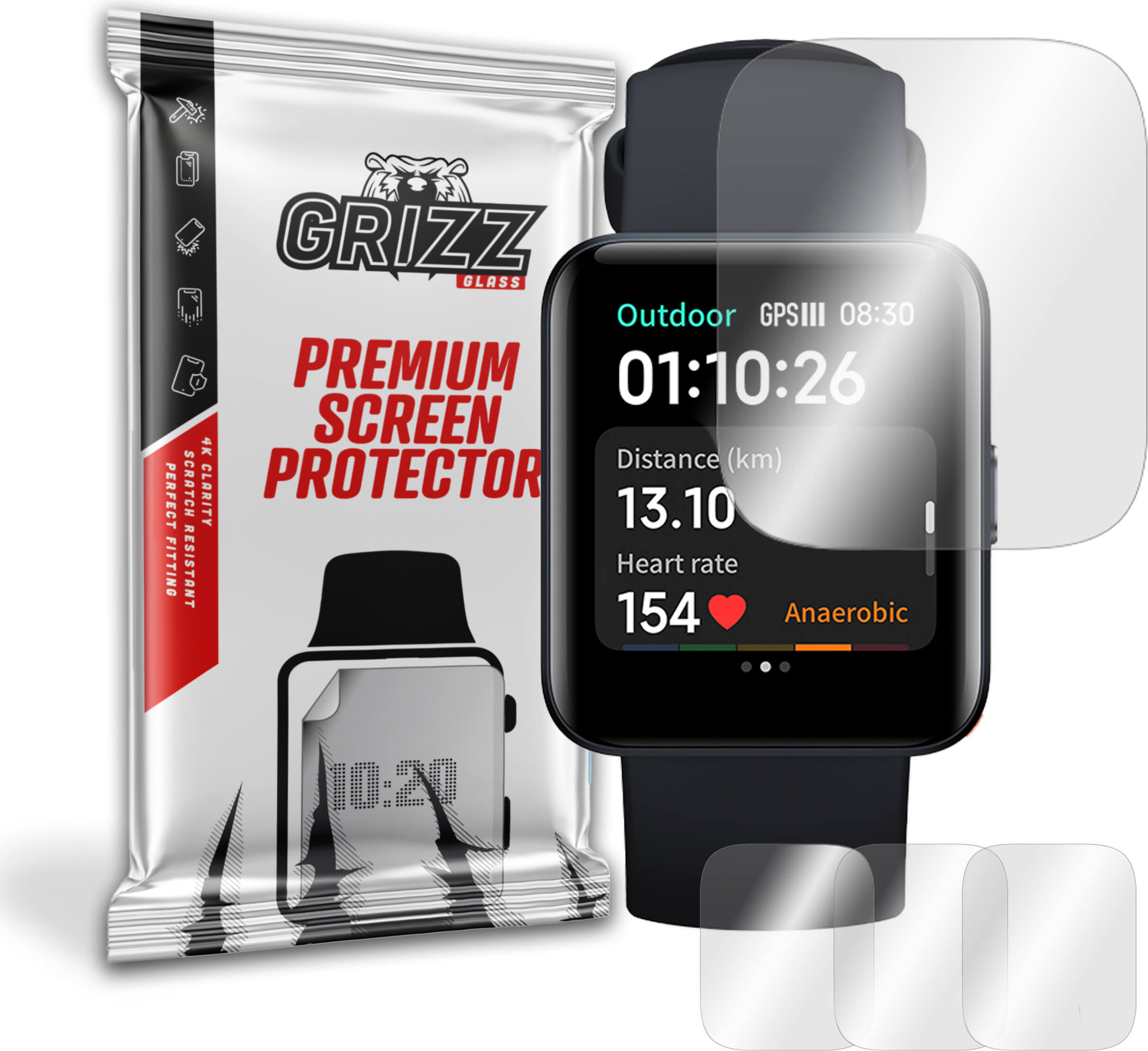 Set 3 folii protectie GrizzGlass Hydrofilm compatibile cu Xiaomi Redmi Watch 2 Lite, Transparent