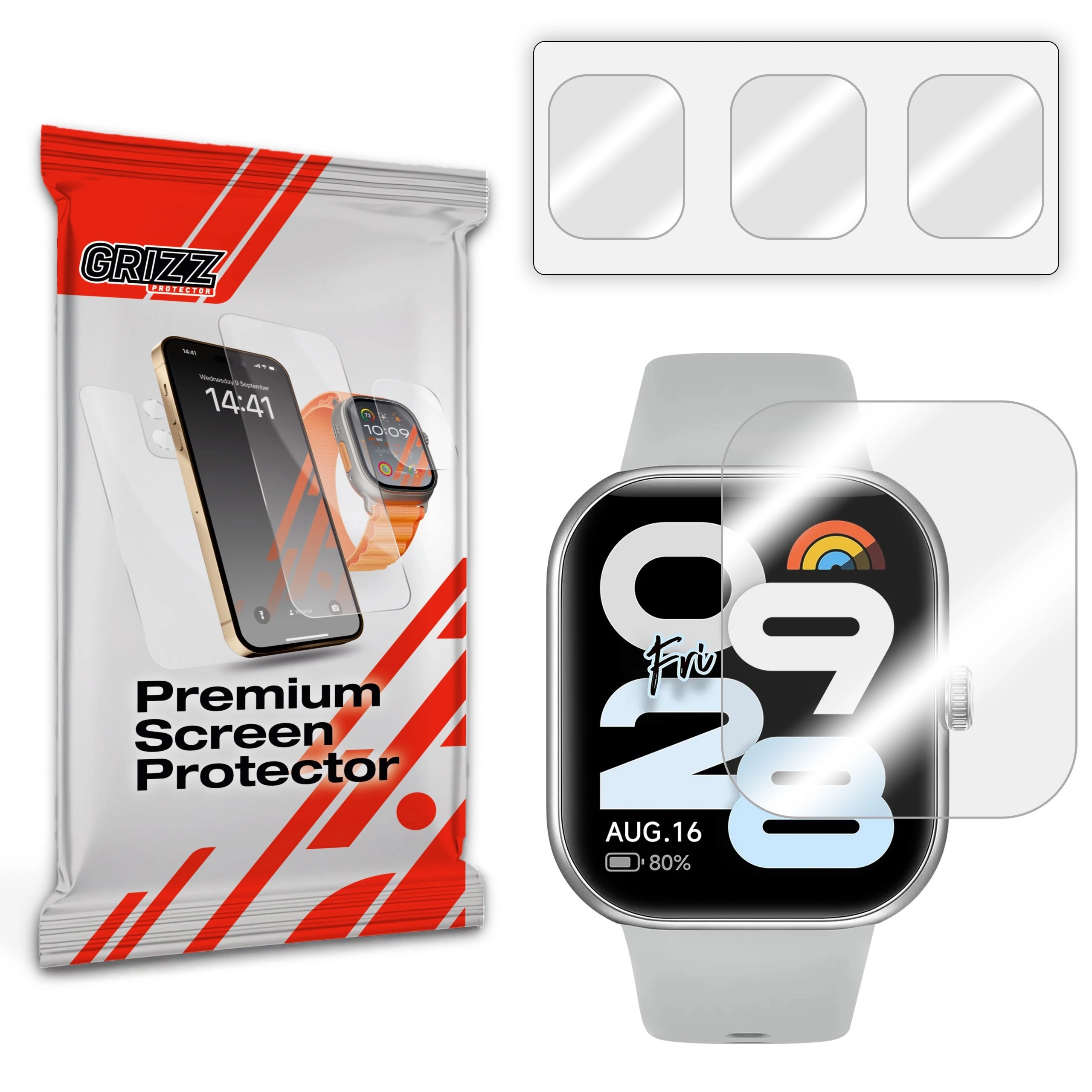 Set 3 folii protectie GrizzGlass Hydrofilm compatibile cu Xiaomi Redmi Watch Move, Transparent