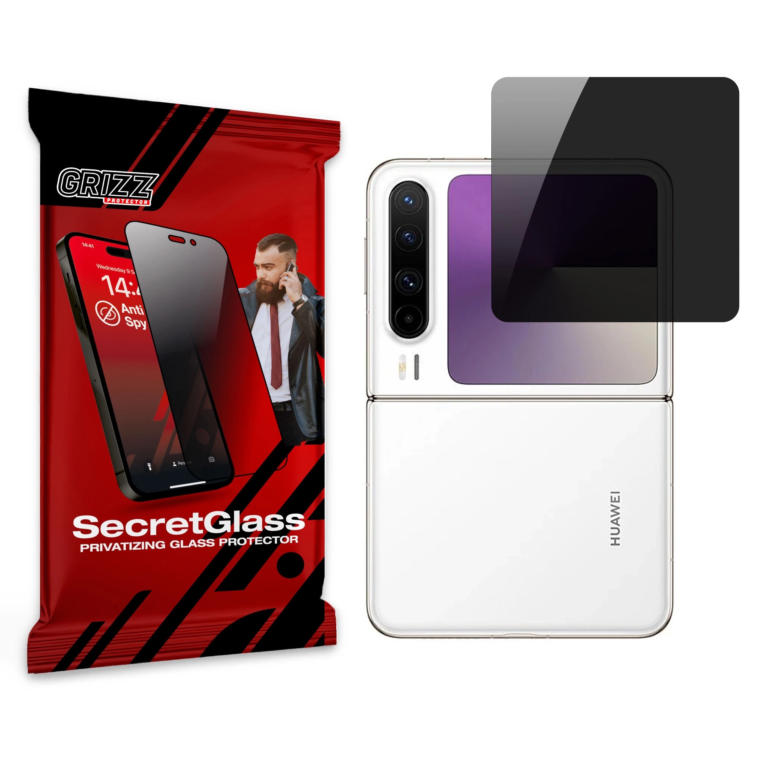 Folie protectie display GrizzGlass SecretGlass Privacy compatibila cu Huawei Pura X, Negru