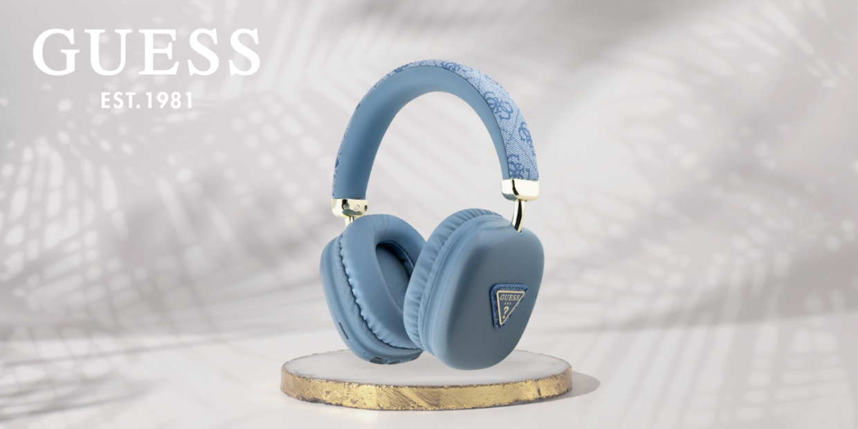 Casti wireless Guess Triangle Logo 4G, over the ear, Bluetooth 5.3, timp incarcare 2h, autonomie totala 32h, 300mAh, IPX4, USB-C, Albastru 1 Lerato.ro