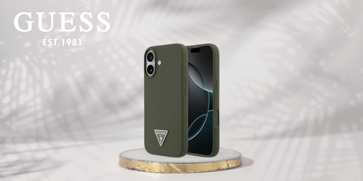 Carcasa Guess Triangle Logo cu MagSafe compatibila cu iPhone 17, Khaki 1 Lerato.ro