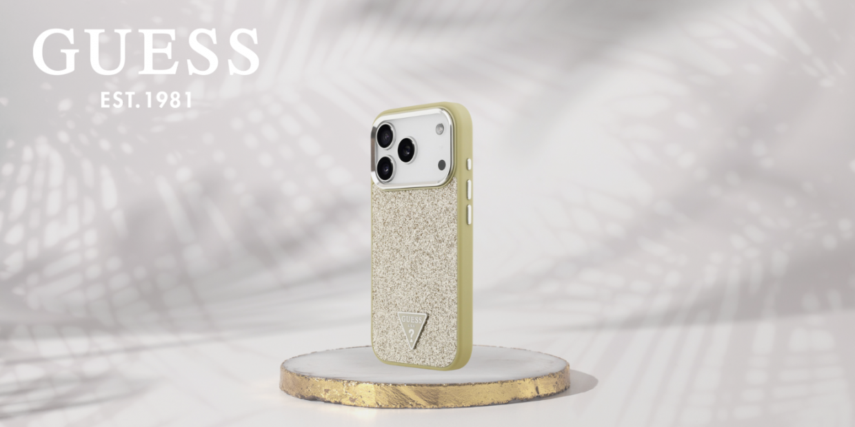 Carcasa Guess Glitter Triangle Logo cu MagSafe compatibila cu iPhone 17 Pro, Gold 1 Lerato.ro