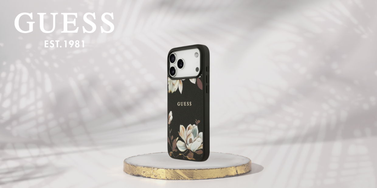 Carcasa Guess Grained Flowers Classic Logo cu MagSafe compatibila cu iPhone 17 Pro Max, Negru 1 Lerato.ro