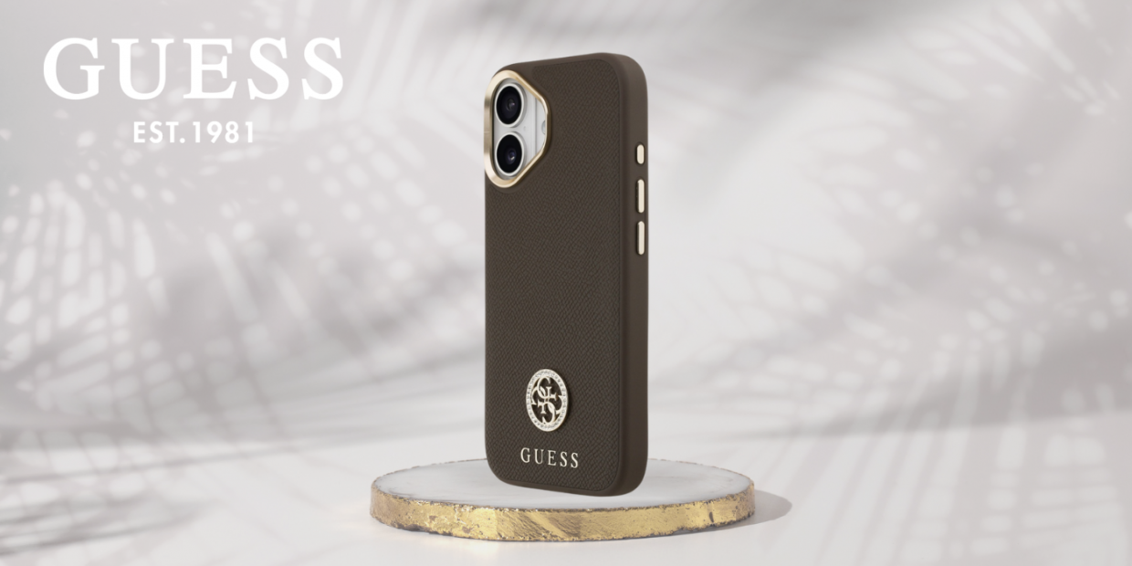 Carcasa Guess Grained Strass Logo cu MagSafe compatibila cu iPhone 17, Maro 1 Lerato.ro