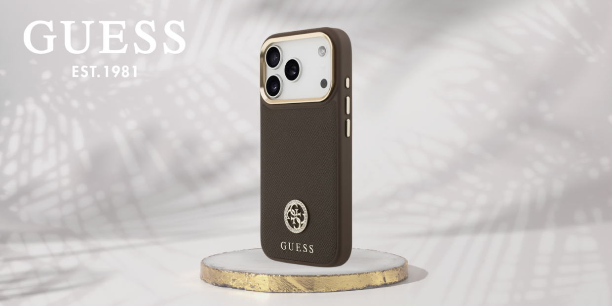 Carcasa Guess Grained Strass Logo cu MagSafe compatibila cu iPhone 17 Pro, Maro 1 Lerato.ro