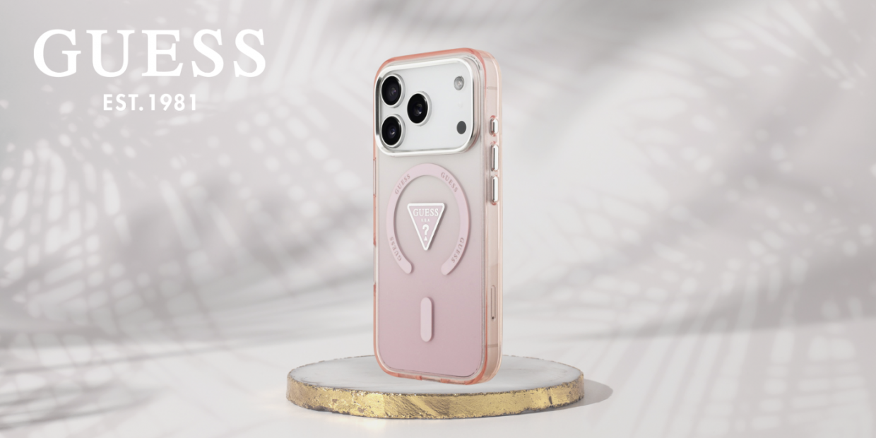 Carcasa Guess IML Gradient Triangle Logo cu MagSafe compatibila cu iPhone 17 Pro, Roz 1 Lerato.ro