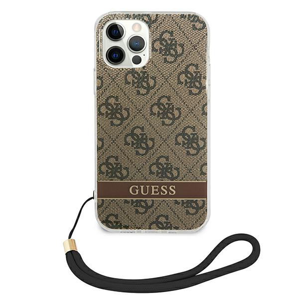 Carcasa Guess 4G Print Strap compatibila cu iPhone 12 / 12 Pro, Maro 1 Lerato.ro