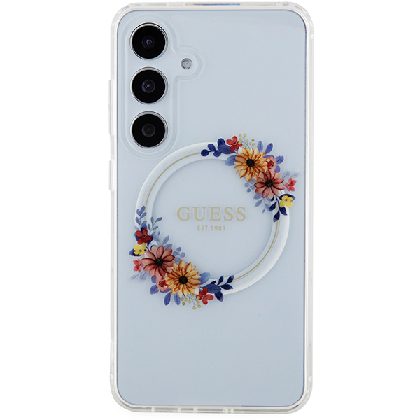 Carcasa Guess IML Flowers Wreath cu MagSafe compatibil cu Samsung Galaxy S24 Plus, Transparent 1 Lerato.ro
